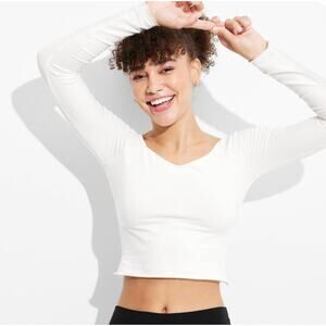 NWT Wild Fable Wide V Neck Shirt Womens XL White Lightweight Fall Layer Comfort